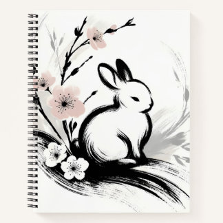 Carnet Lapin Zen Minimaliste de Printemps Cerisier en Fle