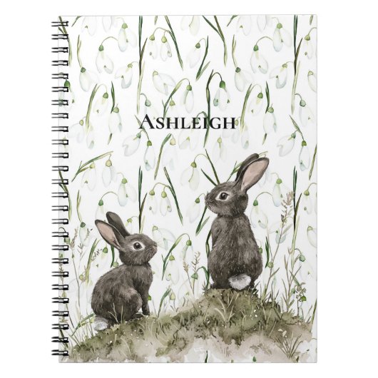 Carnet Lapins Brun Lapins Blanc Floral (Devant)