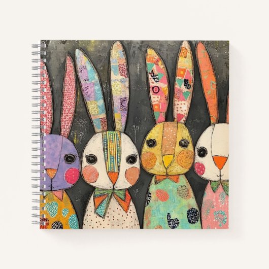 Carnet Lapins de Pâques fantaisistes en patchwork (Devant)