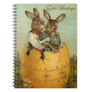 Carnet Lapins de Pâques victoriens vintage dans un œuf do