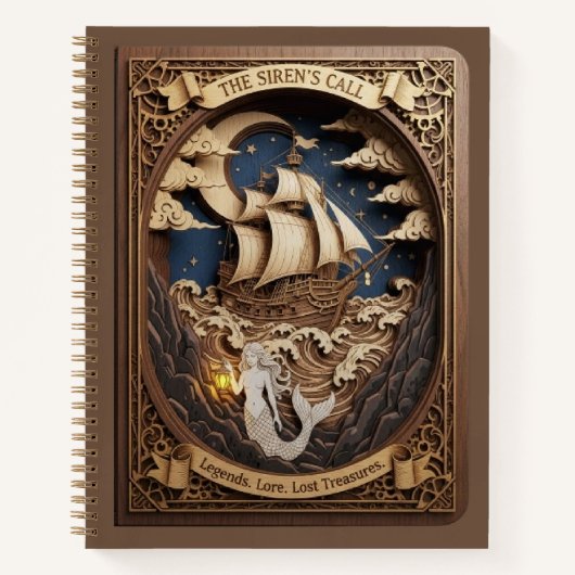 Carnet L'appel de la Sirène Mermaid nautique en bois scul (Devant)
