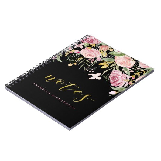 Carnet L'aquarelle fleurit rose et or de | floraux sur le (Côté gauche)