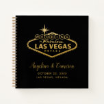 Carnet Las Vegas Mariage Guest Book Décontracté<br><div class="desc">Moderne et élégant mais décontracté personnalisé noir et or Las Vegas Mariage Signer livre d'invité mariage,  livre de conseils,  ou liste de cadeaux de douche nuptiale livre avec les noms du couple,  date mariage,  et emplacement imprimé sur la couverture.</div>