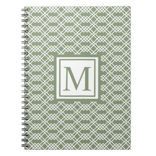 Carnet Latis moderne Monogramme géométrique Sage Green Ja (Devant)
