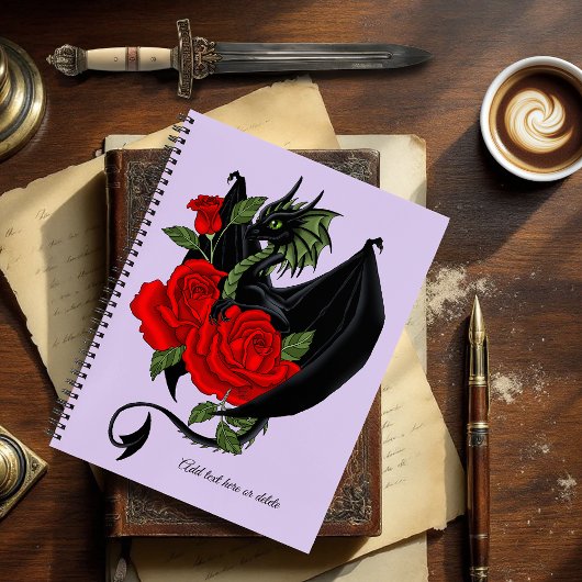 Carnet Lavande de roses rouges de dragon noir