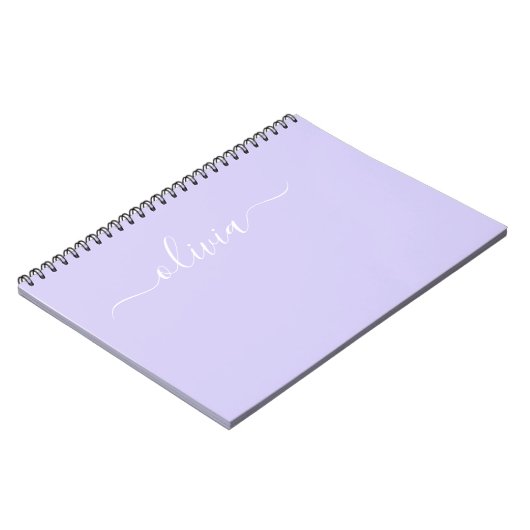 Carnet Lavande Purple Script Moderne Fille Monogramme Nom (Côté gauche)