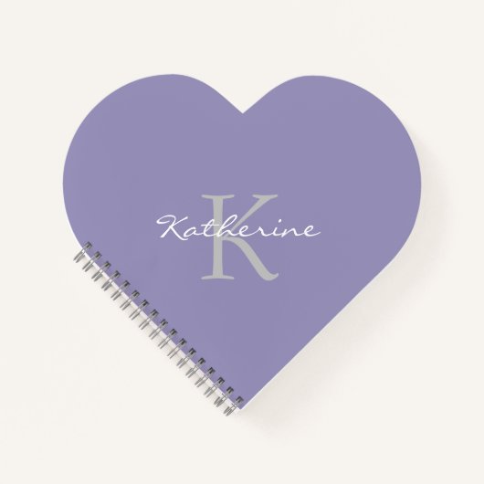 Carnet Lavande Purple Script Monogramme Nom Forme cardiaq (Devant)