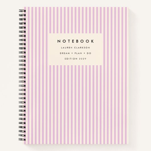 Carnet Lavande Vertical Striped, Arrière - plan Crème (Devant)
