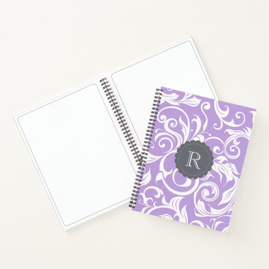 Carnet Lavande violet Monogramme Floral Papier Peint Moti (Intérieur)