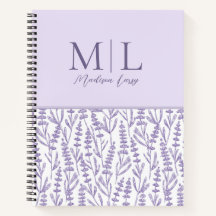 Lavender Cute Floral Monogramme Nom personnalisé