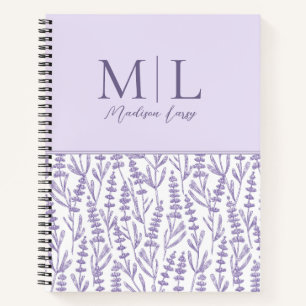 Carnet Lavender Cute Floral Monogramme Nom personnalisé