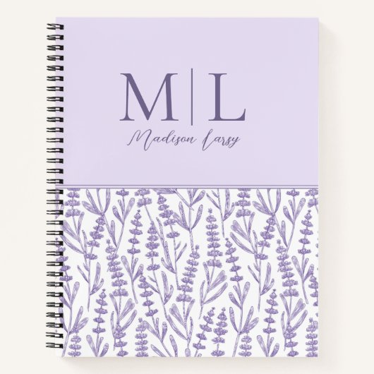 Carnet Lavender Cute Floral Monogramme Nom personnalisé (Devant)