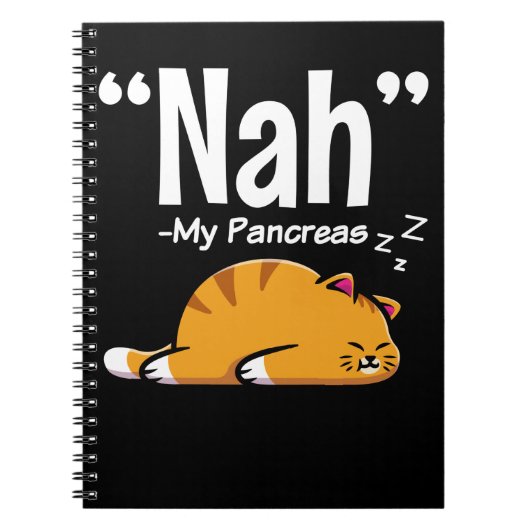 Carnet Lazy Cat Funny Pancreas T1D Diabète (Devant)