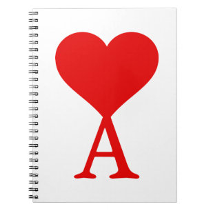 Carnet Le A initial avec un grand coeur rouge