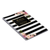 Carnet Le blanc noir barre le Guestbook floral de mariage (Côté Droit)