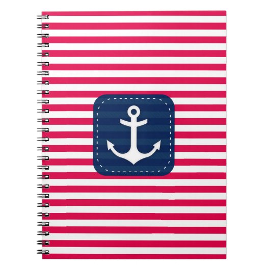 Carnet Le blanc rouge nautique barre l'ancre de bannière (Devant)