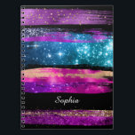 Carnet Le nom de Brush Strokes<br><div class="desc">Purple,  or,  rose et Blue Glitter et Stars Brush Strokes with DIY Name in white script on a black background. Makes a great venin.</div>