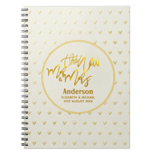Carnet Le Nouveau M. et Mme (nom, date) Mariage Coeurs d'