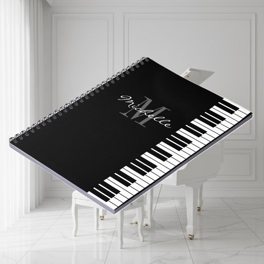 Carnet Le piano noir et blanc de monogramme verrouille le