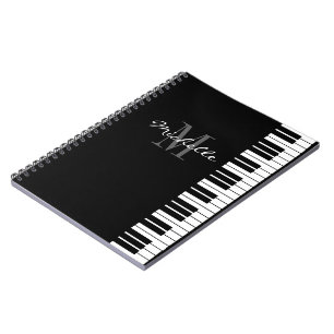 Carnet Le piano noir et blanc de monogramme verrouille le