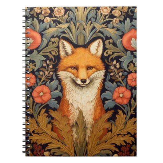 Carnet Le renard et les fleurs rouges style Art nouveau (Devant)