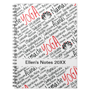 Carnet Le yoga noir et rouge élégant place la fleur de