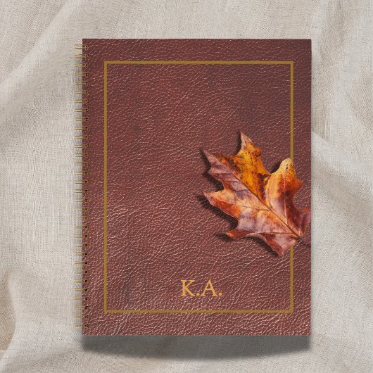 Carnet Leather-Look Gold Frame Red Autumn Leaf