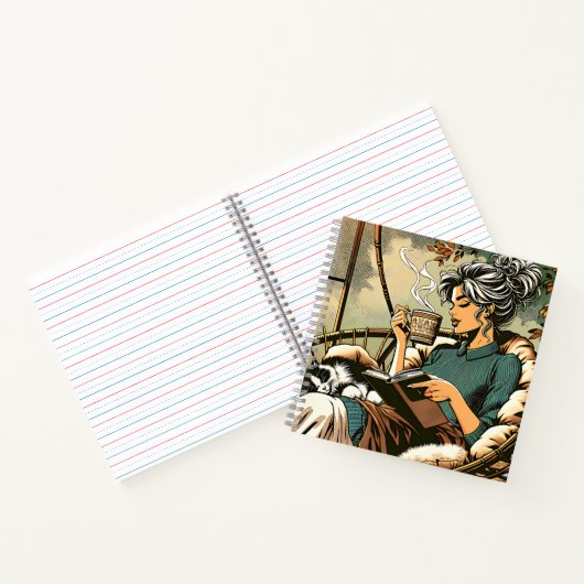 Carnet Lecture douce Lady avec café et chat (Intérieur)