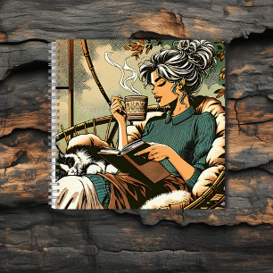 Carnet Lecture douce Lady avec café et chat