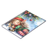 Carnet L'elfe de Noël endormi avec un chaton calicot (Côté gauche)