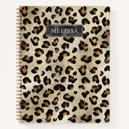 Carnet Leopard Animal Print With Black Faux Foil And Name (Devant)