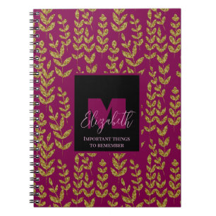 Carnet Léopard Botanique Vin rose Monogramme Nom personna