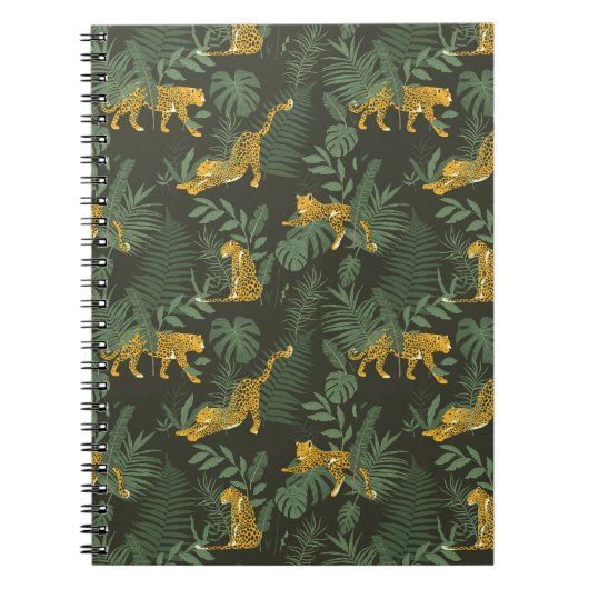 Carnet Léopard de jungle et motif de feuilles de jungle (Devant)