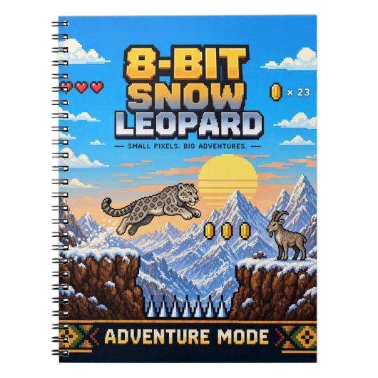 Carnet Léopard des neiges, Rétro Pixel Art 8-Bit (Devant)