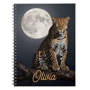 Carnet Léopard Majestueux et Lune Personnalisée