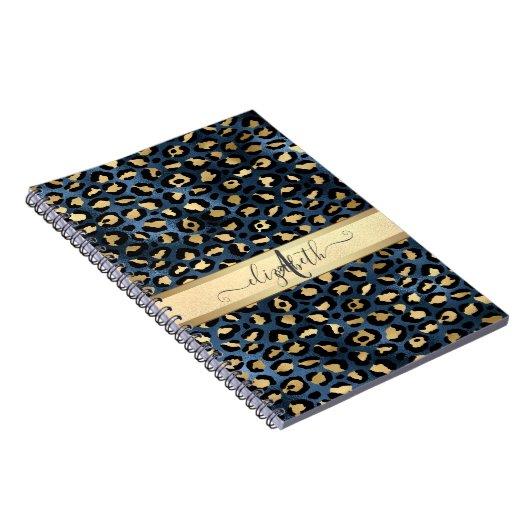 Carnet Léopard Motif bleu or Monogramme (Côté Droit)