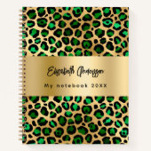 Carnet Leopard motif émeraude vert nom or (Devant)