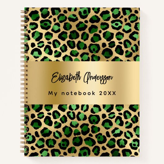 Carnet Leopard motif émeraude vert nom or (Devant)