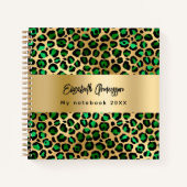 Carnet Leopard motif émeraude vert nom or (Devant)
