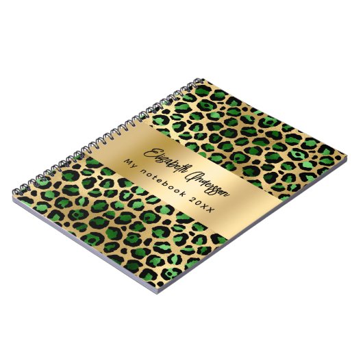 Carnet Leopard motif émeraude vert nom or (Côté gauche)