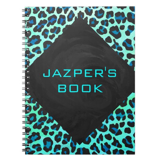 Carnet Léopard noir et Turquoise (Devant)