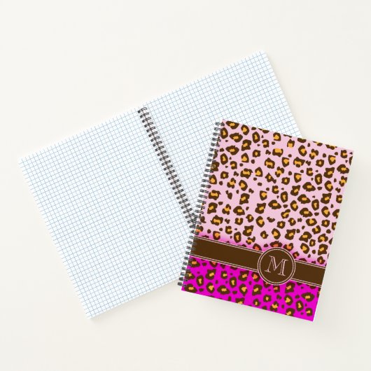 Carnet Leopard poster de animal rose brun monogramme rapi (Intérieur)