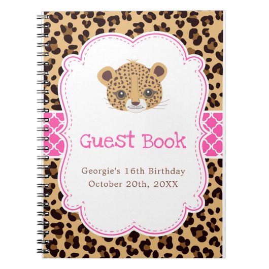 Carnet Leopard Print Pink Quatrefoil Birthday Guest Book (Devant)