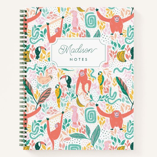 Carnet Les animaux de la jungle des singes Feuilles tropi (Devant)