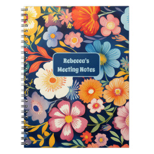 Carnet les années 70 60s Retro Floral Monogramme Bleu et 