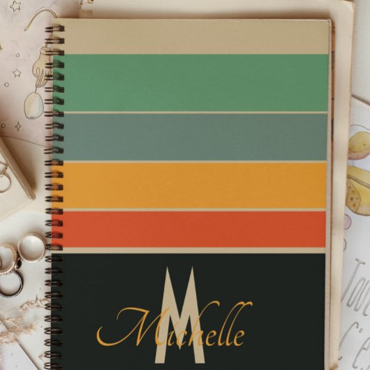 Carnet les années 70 rétro Marine bleu et rose rayures mo