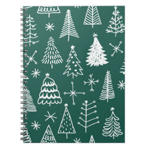 Carnet Les arbres de Noël dessinés à la main, les motifs