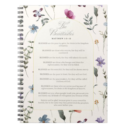Carnet Les Béatitudes Matthieu 5:3–12 Écriture florale (Devant)