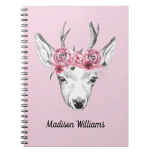 Carnet Les cerfs communs de fleurs d'aquarelle ajoutent