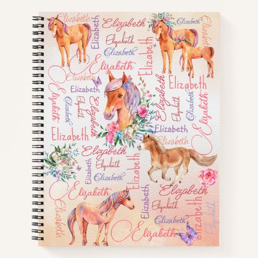 Carnet Les filles personnalisées nom collage avec poneys (Devant)